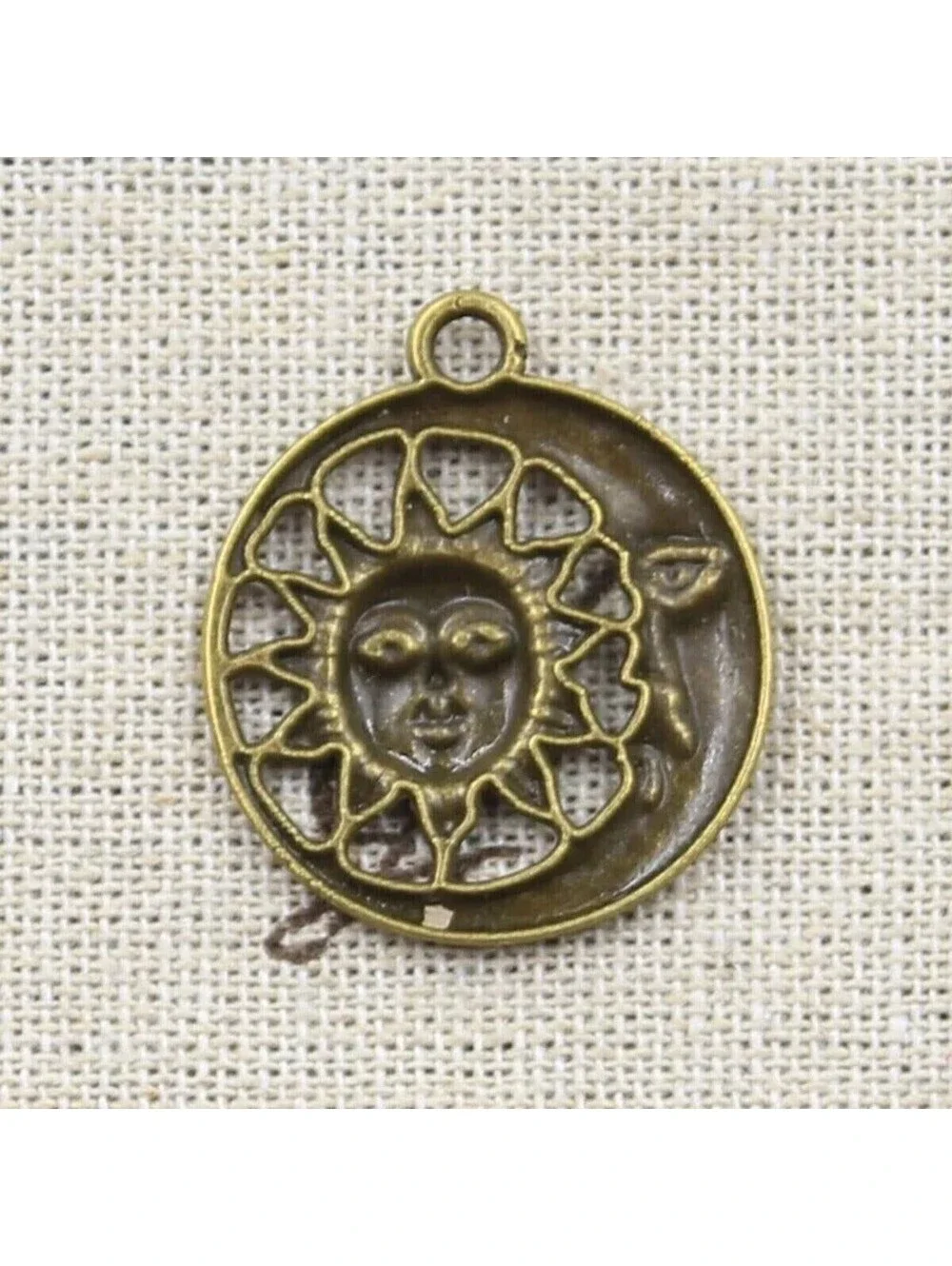 Celestial Sun Crescent Bronze Antiqued Brass Moon Pagan Wiccan Pendants 2 pcs
